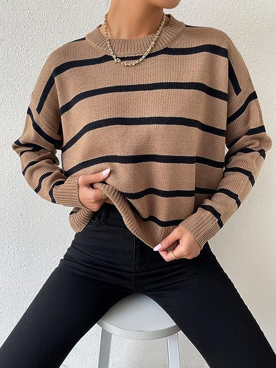 Striped Knitted Round Neck Pullover Multicolor Sweater