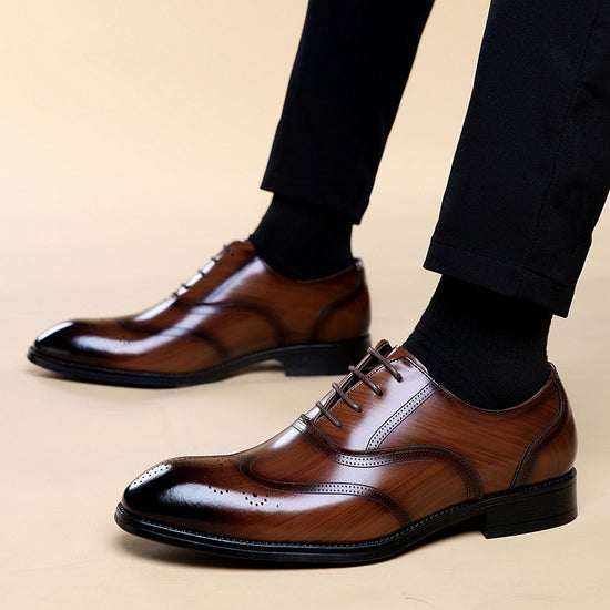 Zapatos formales de cuero para hombre británicos, con punta puntiaguda y cordones