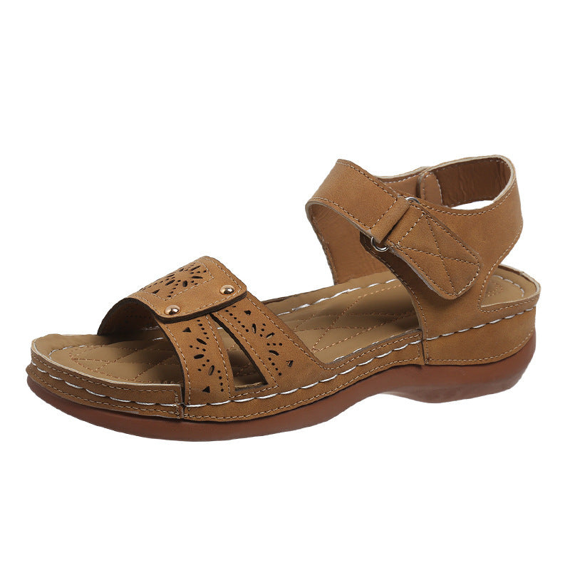 Summer Wedges Roman Sandals For Women Casual Hollow Velcro-design Beach Shoes