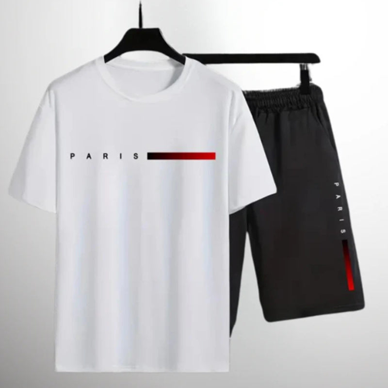 Men's Fashion Printed Sports Pure Cotton T-shirt Shorts Two-piece Set