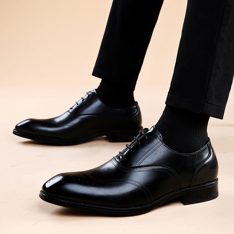 Formal Leather Shoes British Men Brogue Pointed-toe Lace