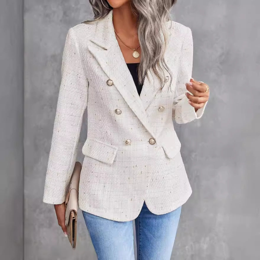 Women's Clothes Hot-selling Lapel Double Breasted Tweed Suit Jacket