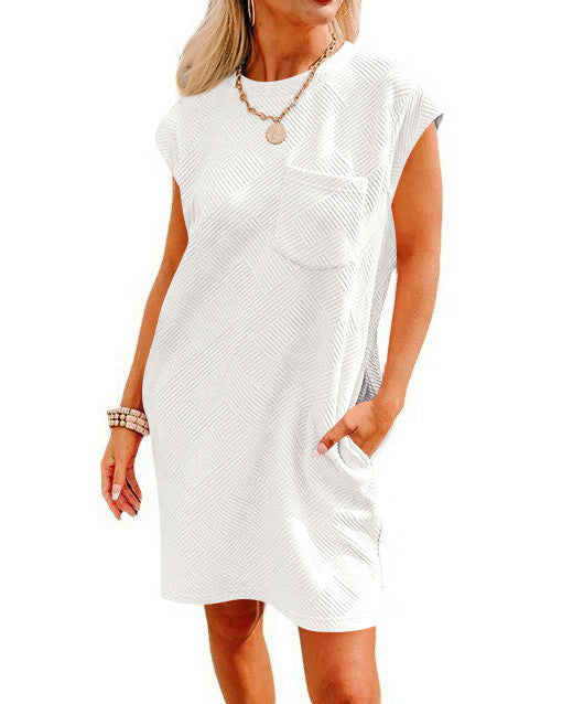 Summer Round-neck Short-sleeve Dress With Pockets Fashion Casual Loose Sports Dresses For Women Clothing