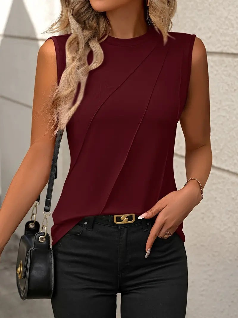 Summer Women's Solid Color Round Neck Sleeveless Loose T-shirt Shirt Vest