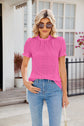 New Fashion Lacework Round Neck Top Summer Puff Sleeves Hollow Design Loose Pleated T-shirt For Womens Clothing