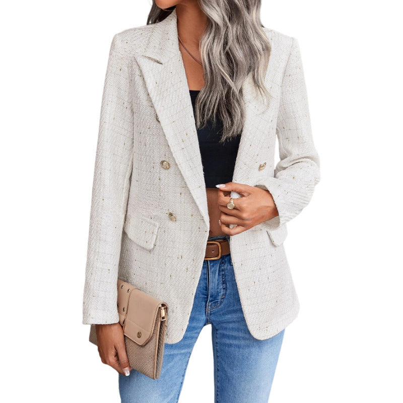 Women's Clothes Hot-selling Lapel Double Breasted Tweed Suit Jacket