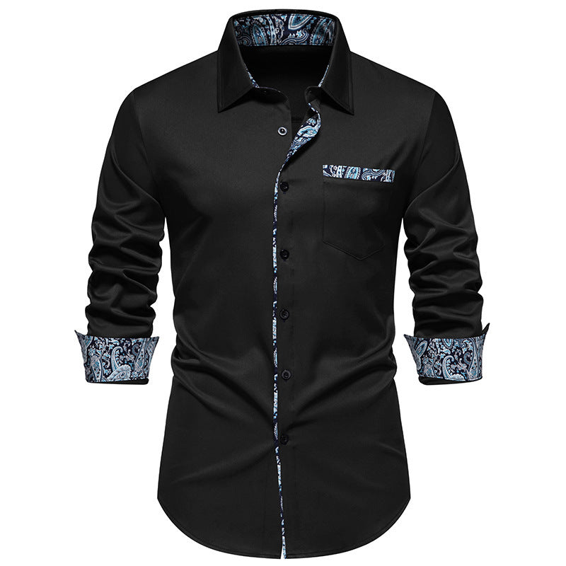 Men's Paisley Color Matching Long-sleeved Shirt