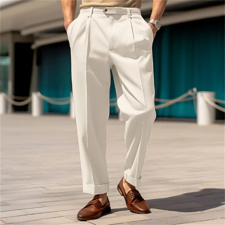 Men's Formal Wear Mid-waist Button Straight Plain Comfortable Suit Pants