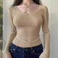 Small Flower Lace Collar Slim Solid Color Long Sleeve Top