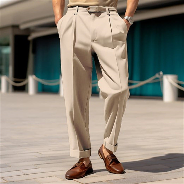 Men's Formal Wear Mid-waist Button Straight Plain Comfortable Suit Pants