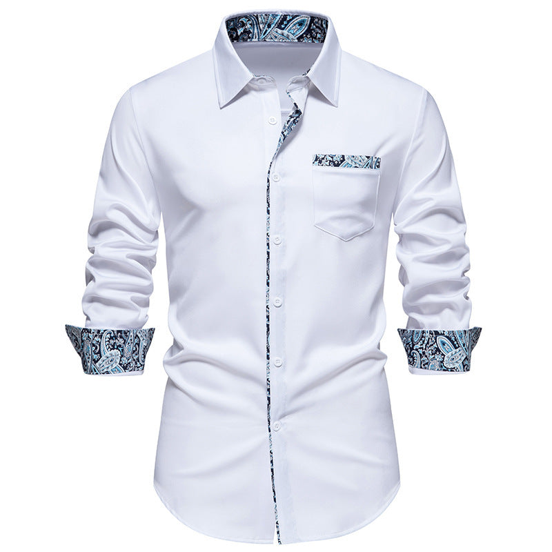 Men's Paisley Color Matching Long-sleeved Shirt