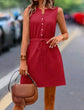 Summer V-neck Sleeveless Dress Casual Drawstring Waist Slimming Dress Women&