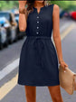 Summer V-neck Sleeveless Dress Casual Drawstring Waist Slimming Dress Women&