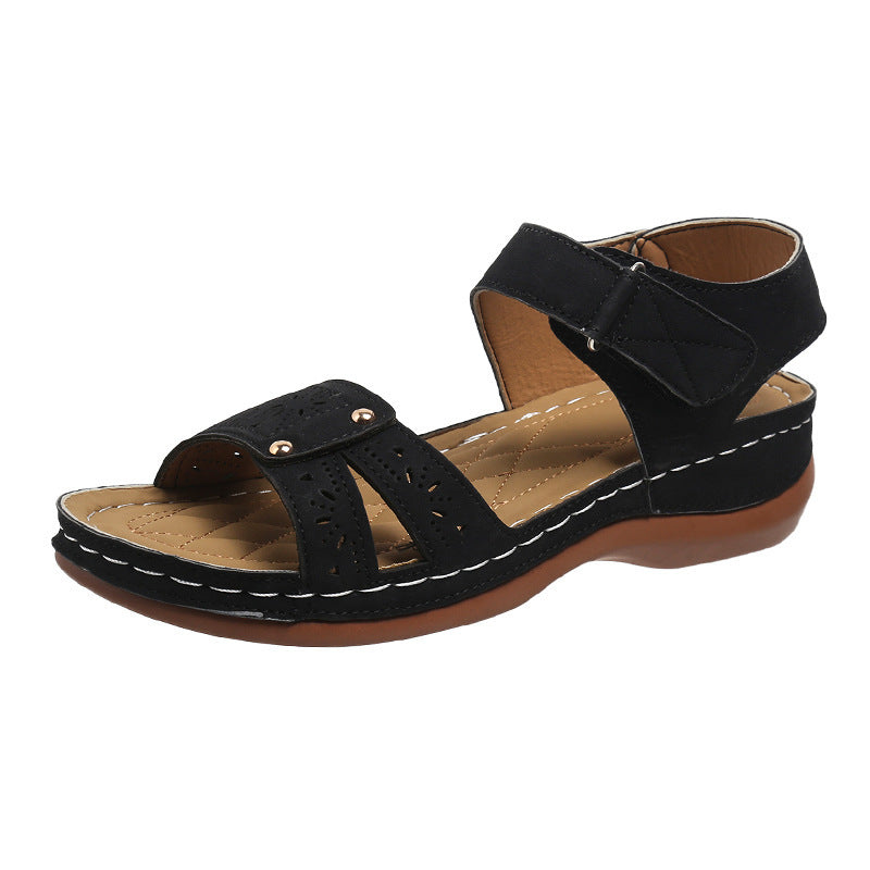 Summer Wedges Roman Sandals For Women Casual Hollow Velcro-design Beach Shoes