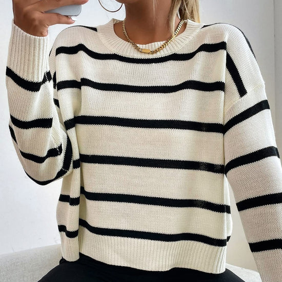 Striped Knitted Round Neck Pullover Multicolor Sweater