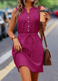 Summer V-neck Sleeveless Dress Casual Drawstring Waist Slimming Dress Women&