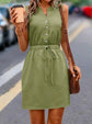 Summer V-neck Sleeveless Dress Casual Drawstring Waist Slimming Dress Women&