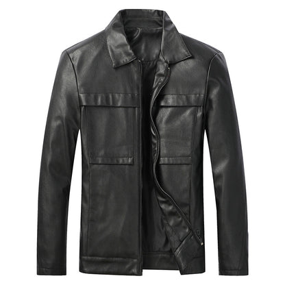 Chaqueta de cuero para motocicleta para hombre Chaqueta de cuero informal con solapa delgada