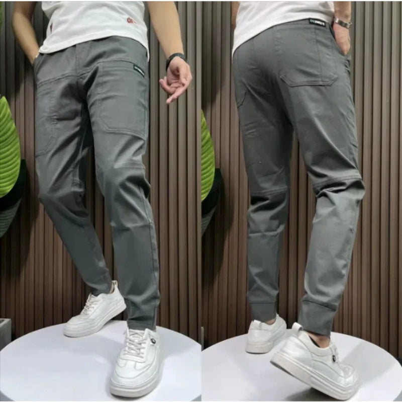 Men's Ice Silk Stitching Six-pocket Embroidery High Elastic Casual Pants