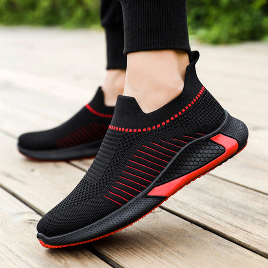 Zapatos tipo calcetín de malla de moda con diseño de rayas para hombre, zapatillas deportivas transpirables para exteriores, zapatillas deportivas ligeras para correr